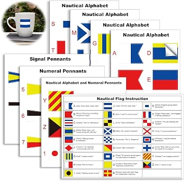 7 Pack Nautical Flag Stickers Set with Maritime Flag Alphabet Reference Sailing Stickers Decor Nautical Theme Party Favors for Cup Phone Laptop Party DecorEach Sticker L1.6" - 2.5" & W0.9"-1"