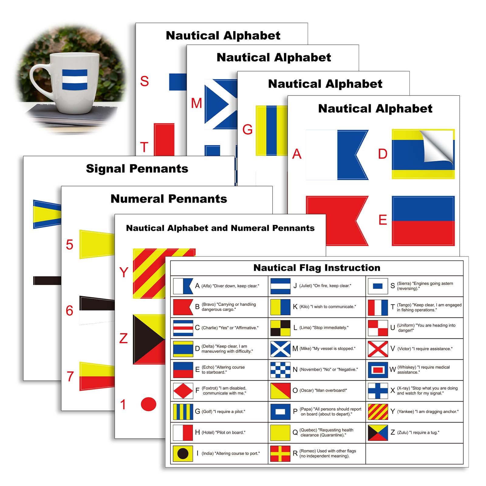 7 Pack Nautical Flag Stickers Set with Maritime Flag Alphabet Reference Sailing Stickers Decor Nautical Theme Party Favors for Cup Phone Laptop Party