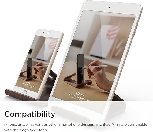 Miniatura 3 de elago® Soporte de madera de nogal auténtico, madera de nogal de alta calidad, gestión de cables, ángulo óptimo, para todos los iPhones, iPad Mini,