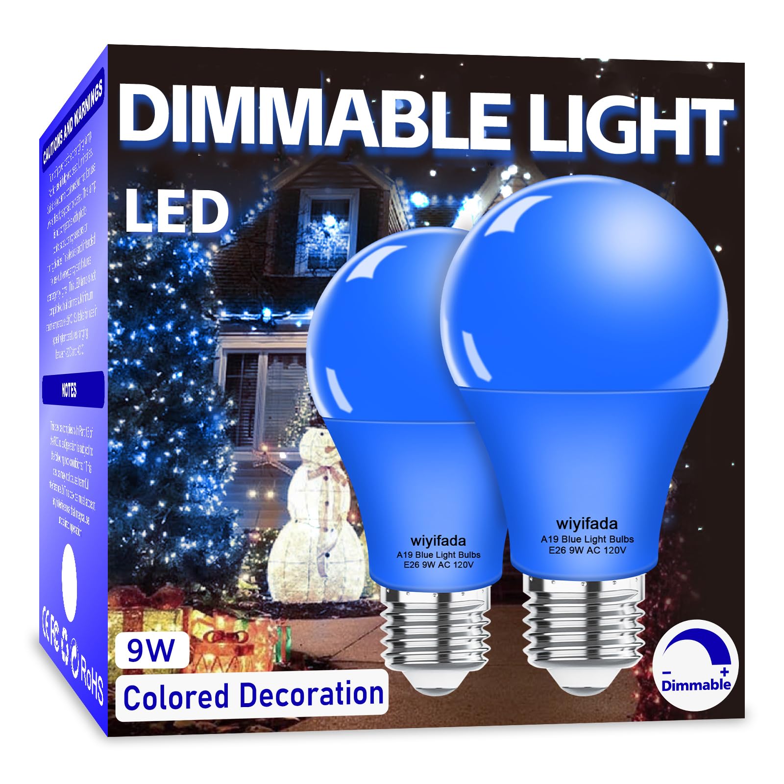 2 Pack A19 LED Blue Light Bulbs,120V E26 Christmas Blue LED Lights 9W Replace up to 100W,Dimmable Colored Light Bulbs for Thanksgiving Day, Home Lighting, Party Decoration, Holiday Lighting