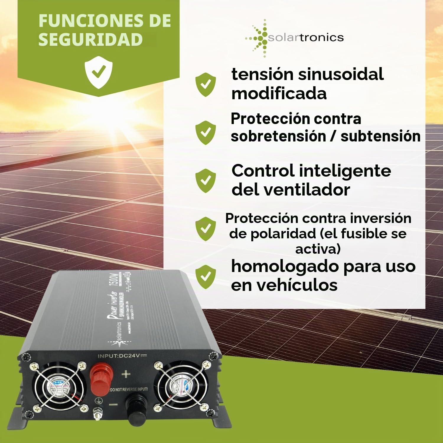 Transformador de tensión 24 V 1500 3000 W 230 V - Inversor para la conexión móvil de electrodomésticos … Negro