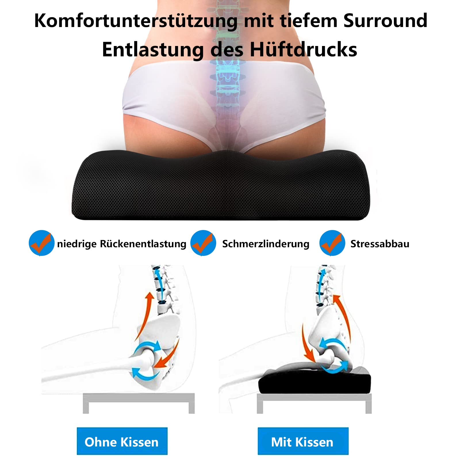 YOUFI Cuscino grande per sedia da ufficio, 10,5 cm, spessore memory foam per sedia da ufficio, con gel rinfrescante per sciatica, coccige, schiena, cuscino spesso, 48 x 45 x 10,5 cm