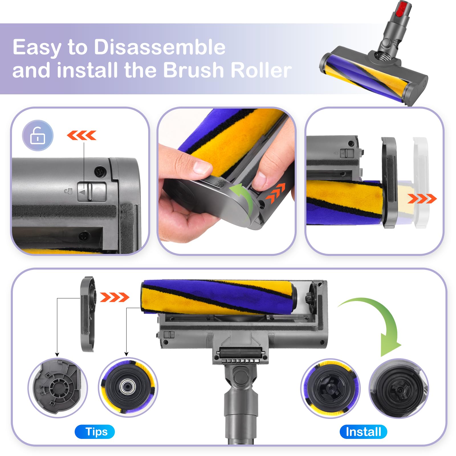 LED Bodendüse Bürste für Dyson V12 Detect Slim, Ersatzbürste Zubehör mit LED-Licht, Elektrischer Soft-Roller Bürste zur Reinigung von Hartböden