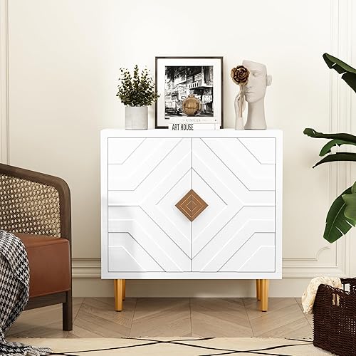 Miniatura 9 de HLR Armario de almacenamiento con 2 puertas, armario decorativo con puertas decorativas en relieve, aparador para sala de estar, cocina, comedor,