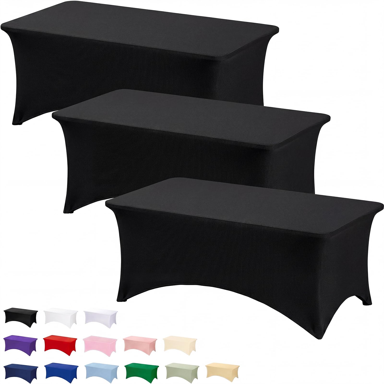Fixwal 3 Pack Black Table Cloth for 6 Foot Rectangle Tables, Rectangular Tablecloths Stretch Spandex Fitted Table Covers 6 ft for Parties, Trade Shows, Banquet, Weddings, Buffet