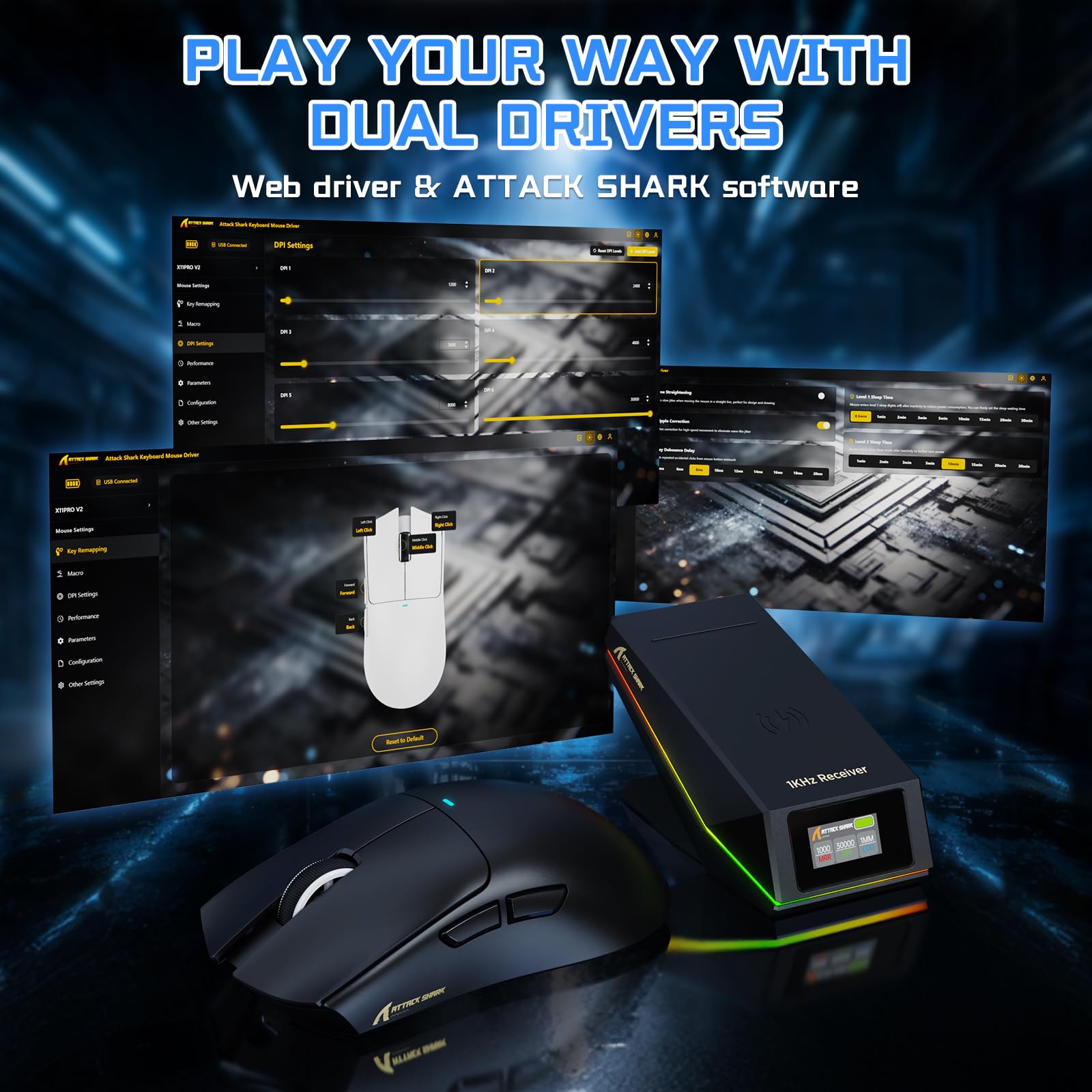 MAMBASNAKE Attack Shark X11 Pro V2 Souris Gaming sans Fil avec Station De Recharge Magnétique À Écran, 66g Ultra-Légère avec Capteur PixArt PAW3315, 30,000 DPI, 1000Hz, 500mAh, for PC/Mac (Noir)