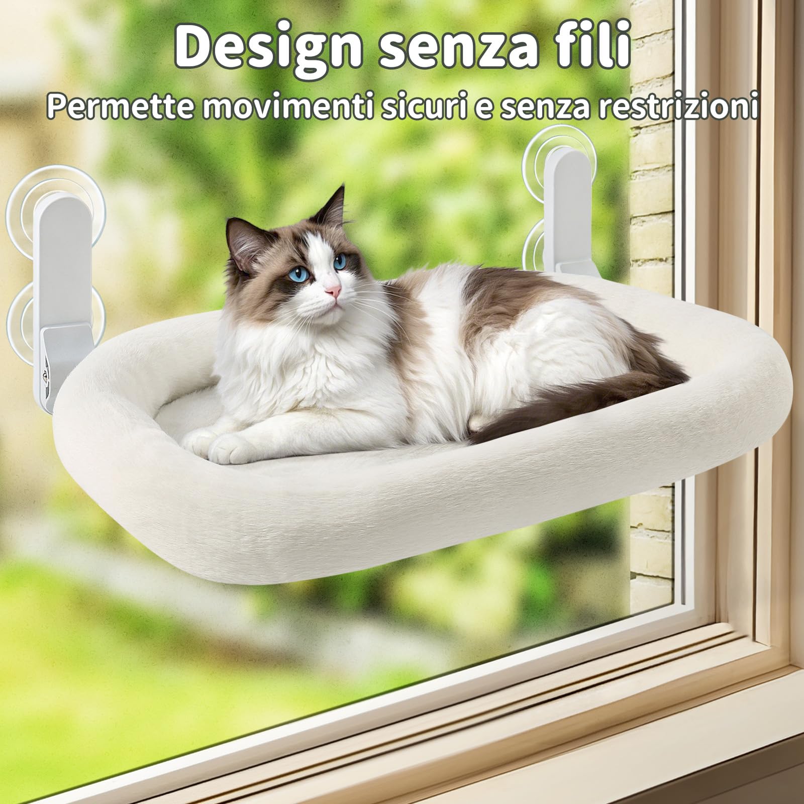 GUUSII HOME Amaca per Gatti da Finestra Letto Morbido e Confortevole per Gatti Trespolo e Mensola per Riposo Interno Facile da Installare Senza Forature Animali domestici (Bianco)