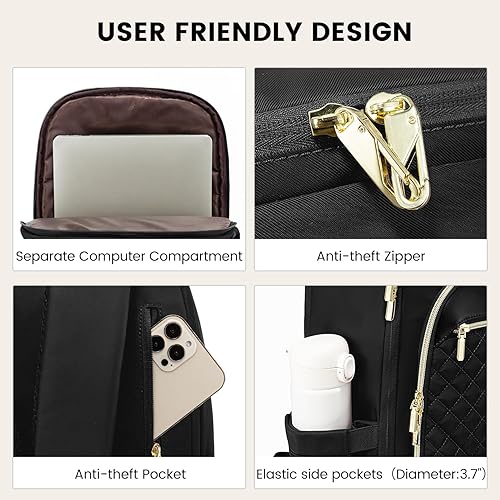 Miniatura 5 de LOVEVOOK Mochila acolchada para laptop para mujer, mochila de viaje con cremallera antirrobo de 15.6 pulgadas, bolsa de computadora para el trabajo,