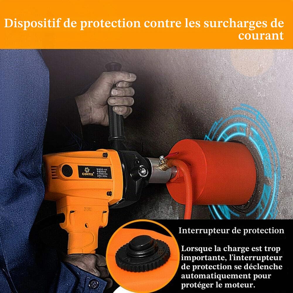 Fayelong Perceuse à noyau diamantée 7,1" 180 mm pour perçage béton diamanté 3000 W 220 V