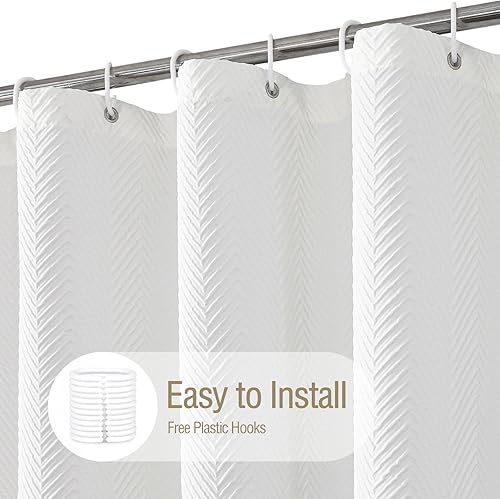 Miniatura 4 de Gibelle Cortina de ducha pequeña de 36 x 72 pulgadas, cortina de ducha estrecha de tela blanca texturizada en relieve 3D, moderno juego de cortina