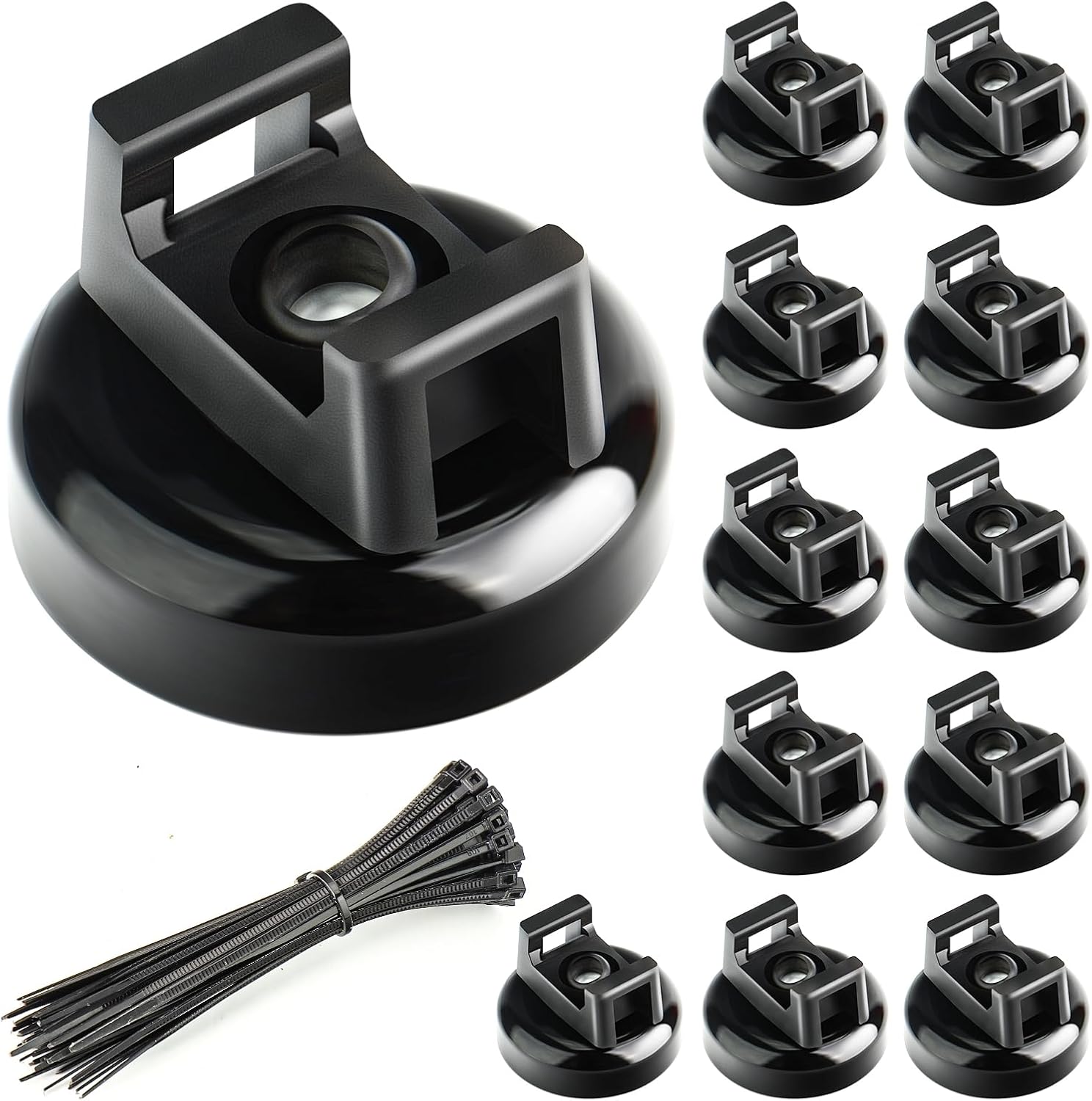 12Pcs Magnetic Wire Mount, Multipurpose for Cable Wire Base, Magnetic Wire Management Bases with 60Pcs Releasable Cable Ties (16 x 11mm)
