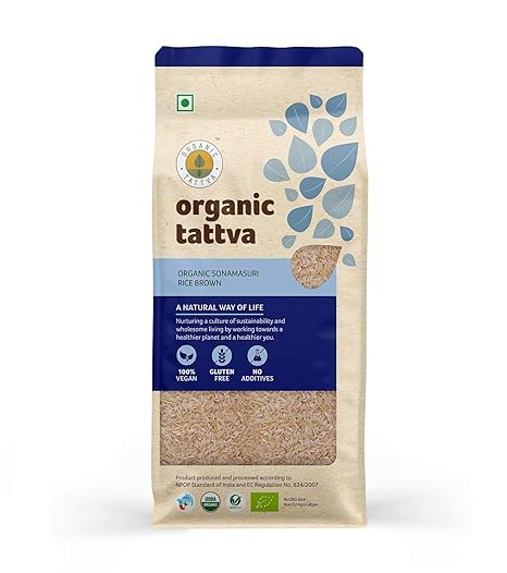 Organic Gluten Free Sonamasuri Brown Unpolished Rice - 1Kg | All Natural, Quality Health Food, Enriched with Dietary Fibers & Nutrients