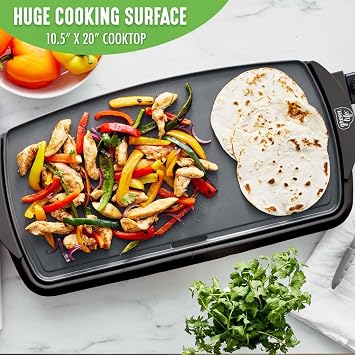 GreenLife 20 Extra Large Electric Griddle, Non-Toxic PFAS & PFOA-Free Ceramic Nonstick, Temperature Control, Quick Even Heating, Removable Drip Tray, Pancakes, Eggs, Sausage, Easy Clean, Black