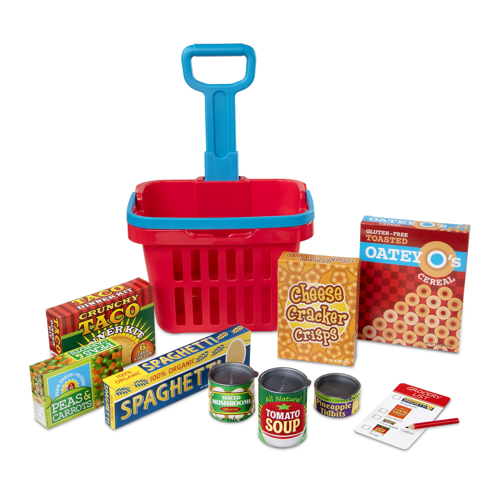 Melissa & Doug Carrellino della Spesa con Cibo Finto, Carrello Giocattolo con Ruote e Manico, Set Supermercato per Bambini con Lista Spesa, Gioco di Ruolo e Imitazione, 11 Pezzi, 3+ Anni