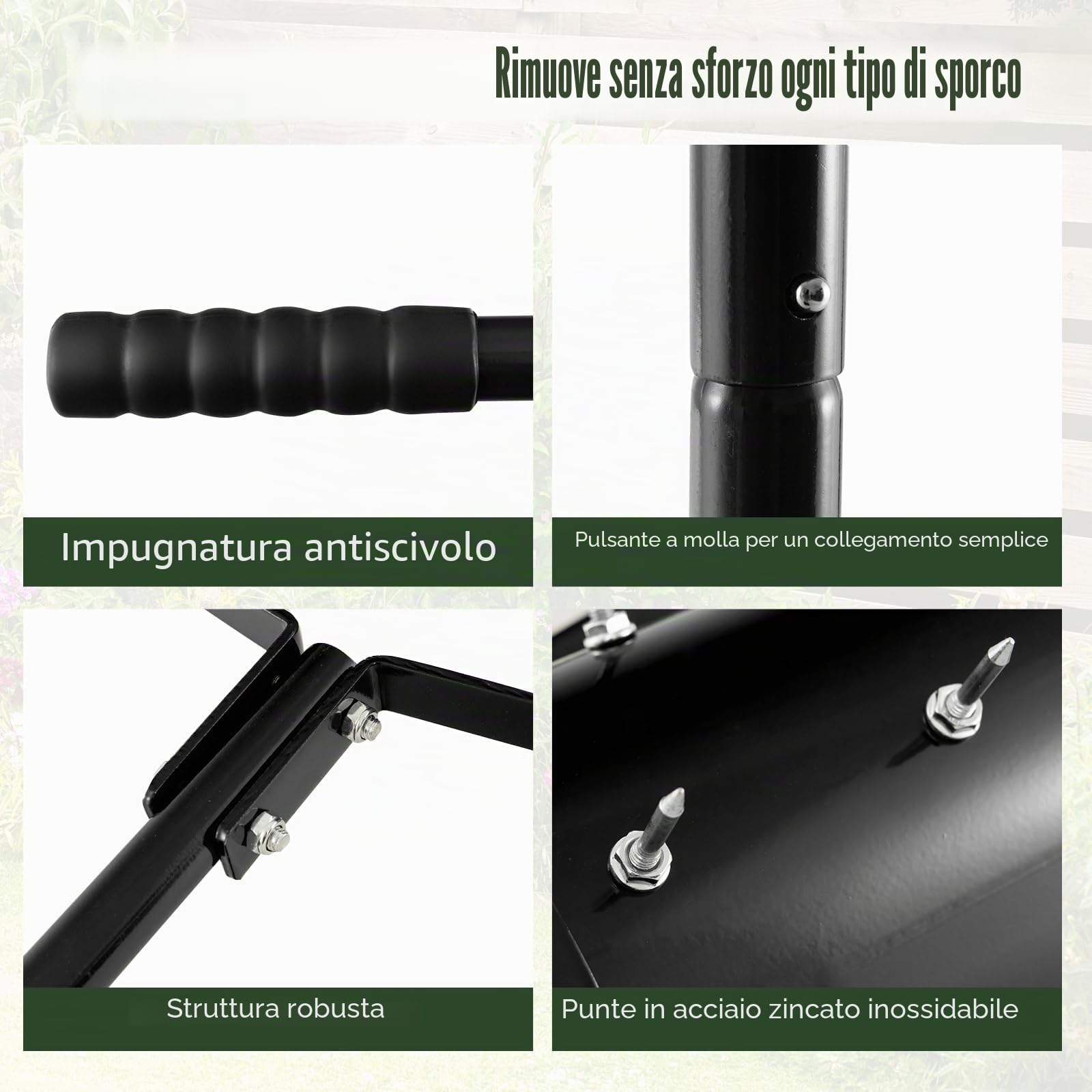 FANTASK Aeratore Manuale per Prato a Rullo, 53 x 130 cm, Rullo per Prato con Manico e Chiodi, scarificatore Manuale Rotante, aeratore per Prato, Rullo da Giardino, Nero