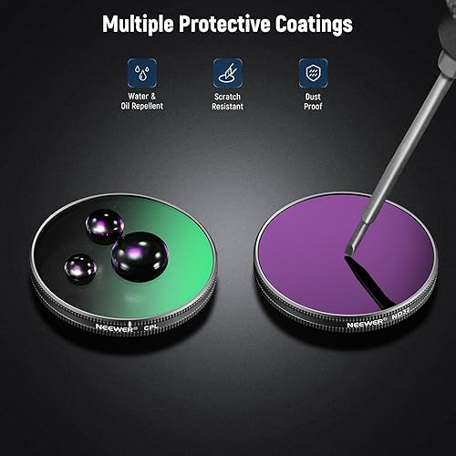 Miniatura 6 de NEEWER Juego de filtros ND compatibles con DJI Osmo Action 345 Pro, 6 unidades ND8+ND16+ND32+ND64+ND1000+CPL Accesorios de cámara de acción