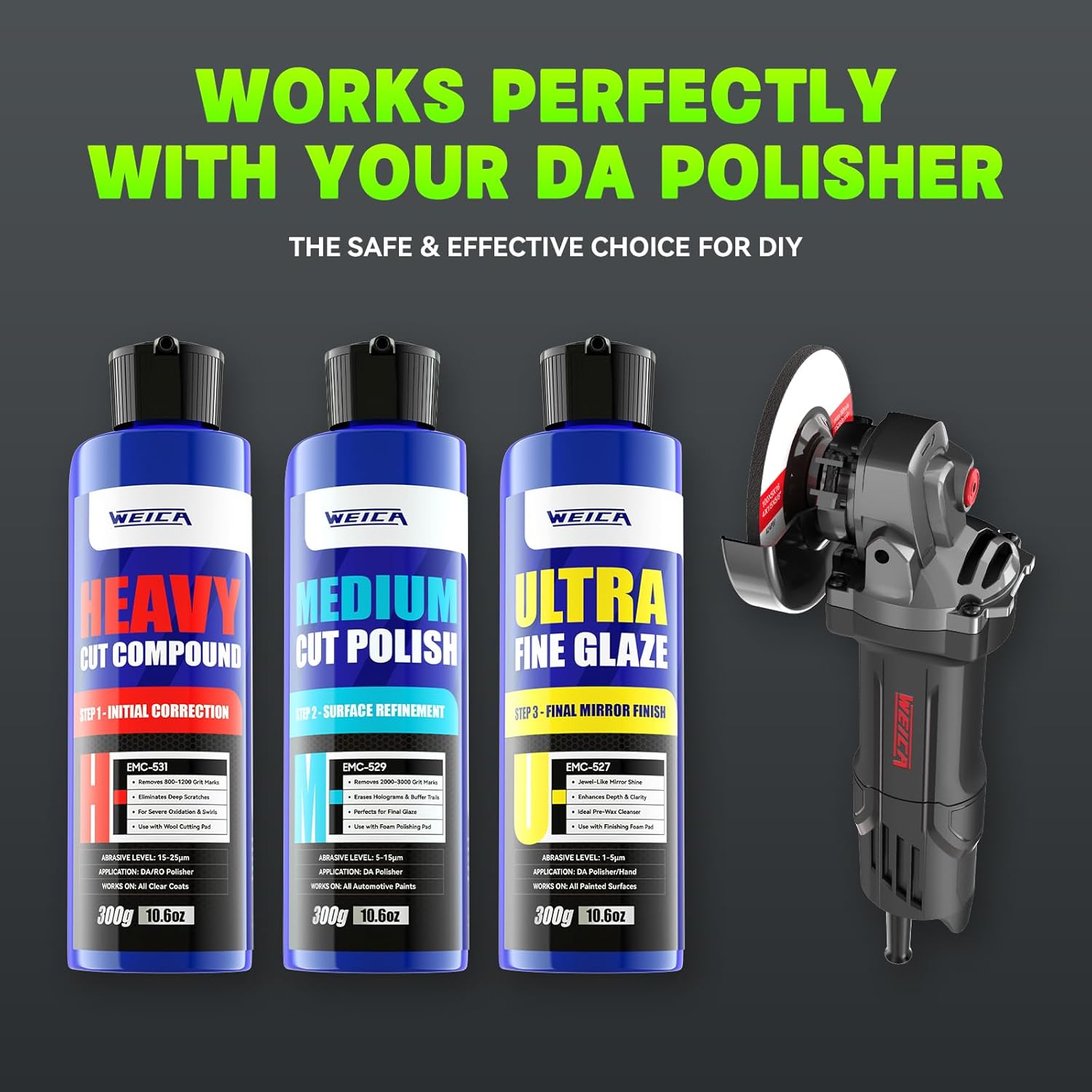 3-Step Rubbing Polish Kit 32oz - Heavy Cut Rubbing, Medium Polish & Ultra Fine Glaze - Scratch & Swirl Remover - Safe All Car Paint - by WEICA - Image 4