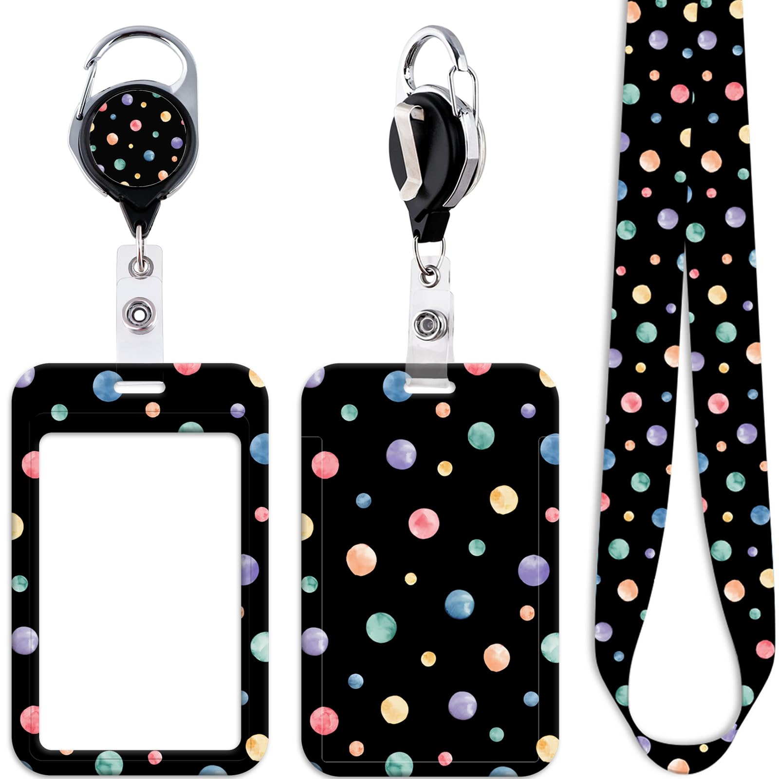Black ID Card Holder Lanyard for ID Badge Keys Cute Balls Retractable Heavy Duty Badge Reel Clip Cool Keychain Lanyard ID Holder for Kids Women Men Teens for Work & School