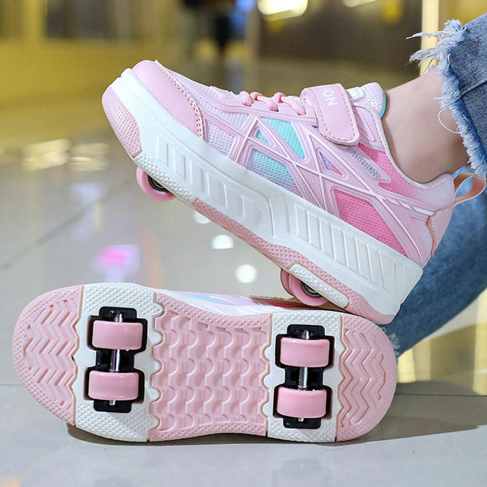 Surwin Zapatillas con Ruedas Niña, Zapatos de Niños con Ruedas 2 en 1 Zapatillas de Skateboard Zapatos de Skate Hebilla de Nailon Roller Skate Shoes Sneakers, Regalo de Cumpleaños
