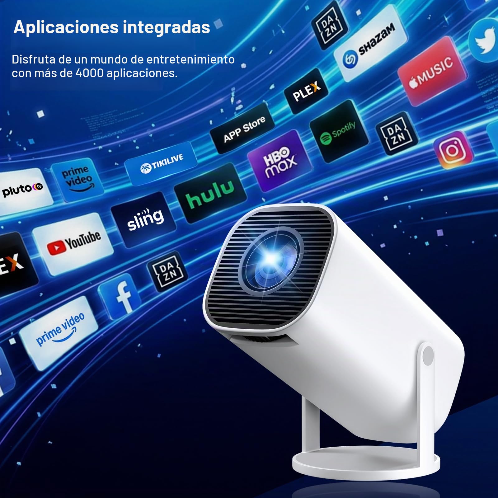 Proyector Portátil con WiFi 6 y Bluetooth 5.4, Mini Proyector 4K 1080P Full HD Soporte, Corrección Trapezoidal Automática, Rotación de 180°, Compatible con HDMI/TV Stick/PC/Memory Stick