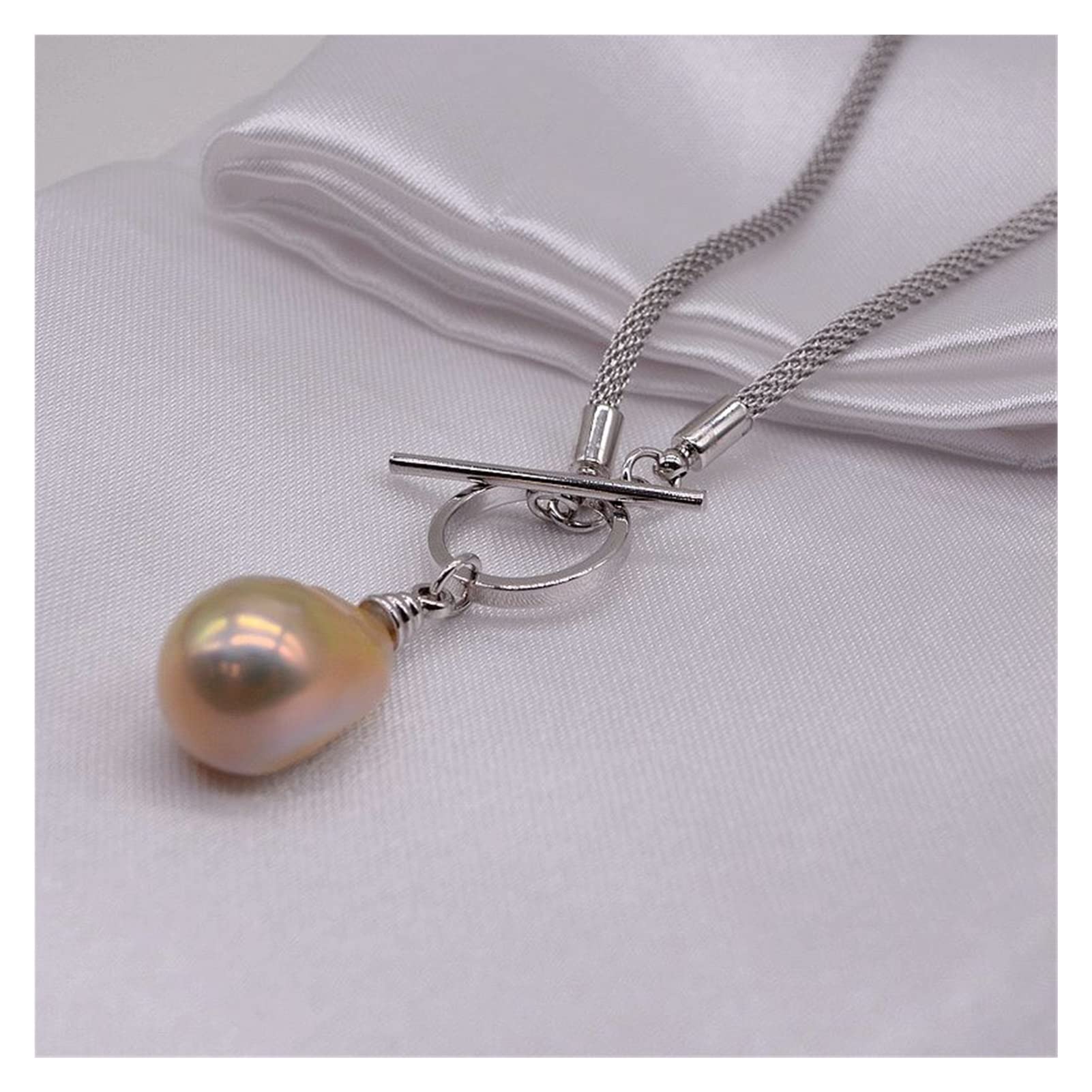 Collane da donna Collana in corda barocca.Ciondolo Perla Sferica Fiamma.Design con fibbia OT.Collana in Argento Sterling.Collana di perle da donna soddisfare accessori alla moda