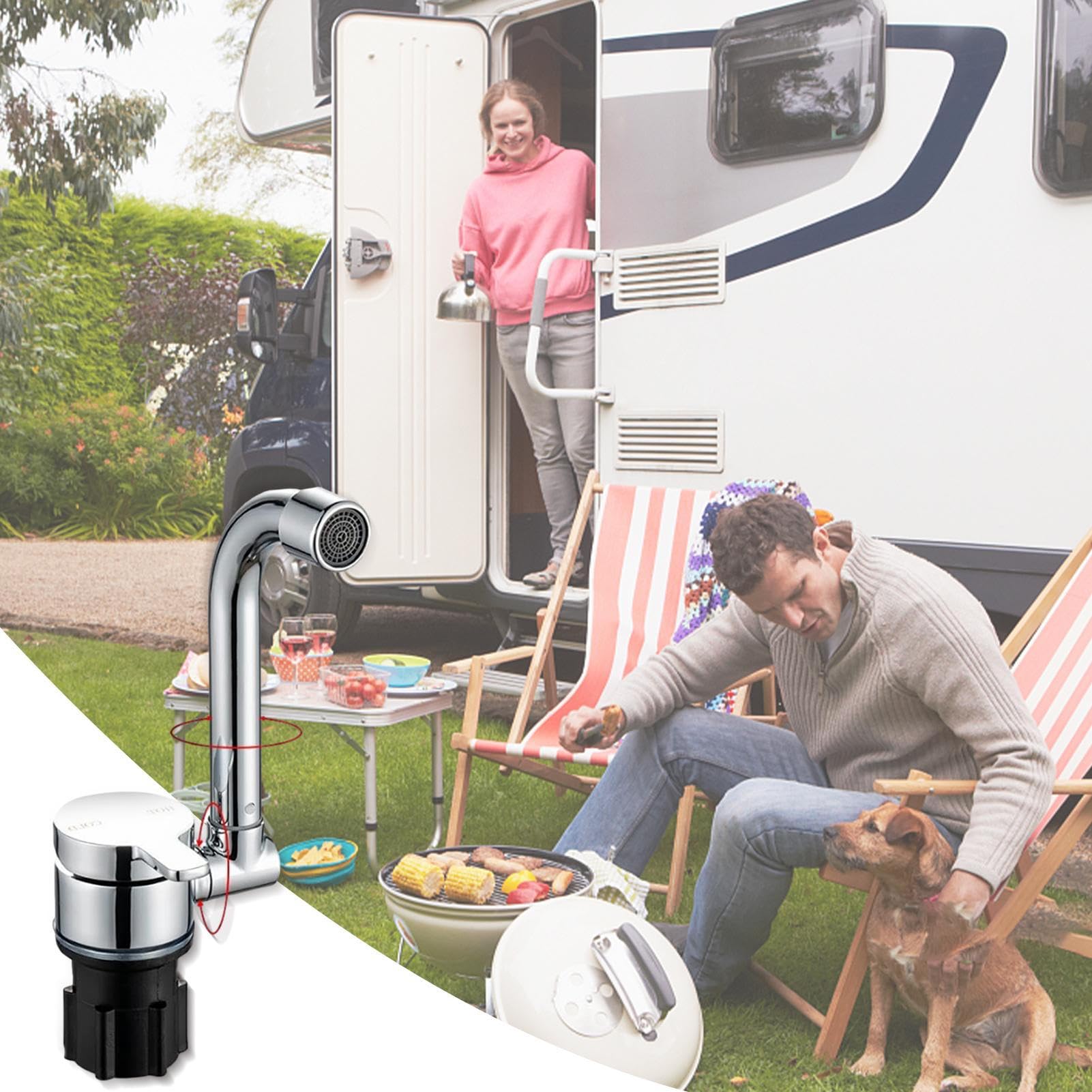 Grifo plegable RV | Tapicería de agua impermeable cromado con cuerpo de