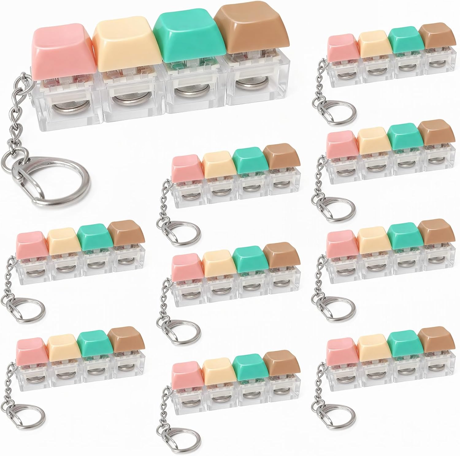Keyboard Fidget , Keyboard Fidget Keychain 4-in-1 Keyboard Decompression Button Finger Clicker Toys, Button Stress Relief Fidget Gifts to Relief Stress (Macaron-10)