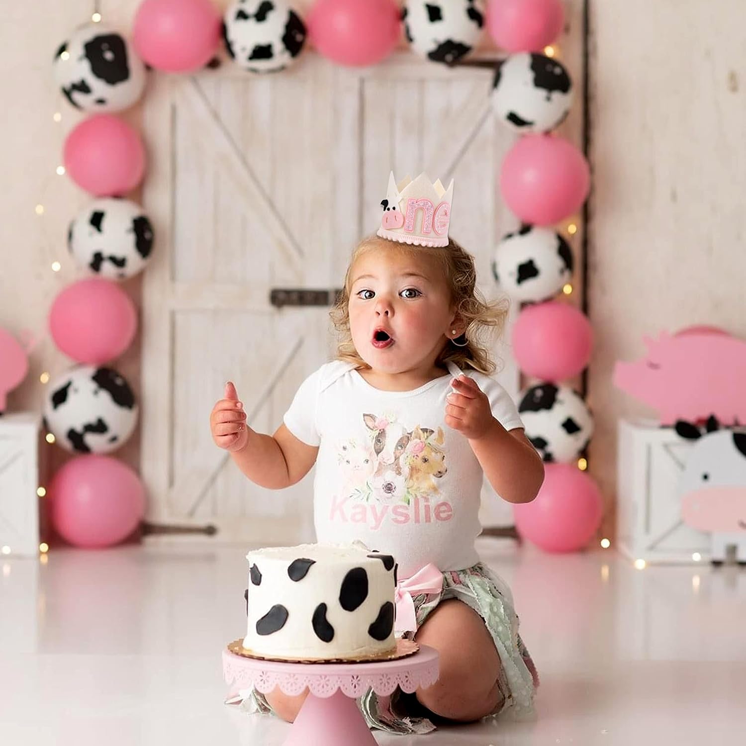 Cowgirl 1st Birthday Crown for Girls - Farm Party Decorations, Western Hat, Holy Cow I Am One Decor, Pink image 4