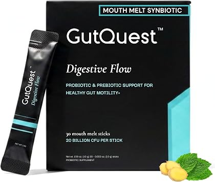 Digestive Flow Probiotic + Prebiotic | Research-Backed B. longum & L. plantarum | 20B CFU | 1,271mg Prebiotic Blend | Fresh Mint Mouth Melt Sticks | Gut Health & Regularity | 30 Count