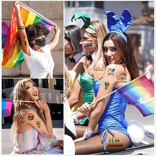 Miniatura 3 de Tatuajes del orgullo LGBT arco iris temporales tatuajes pegatinas de día del orgullo gay tatuaje falso corazón amor arco iris bandera diseños