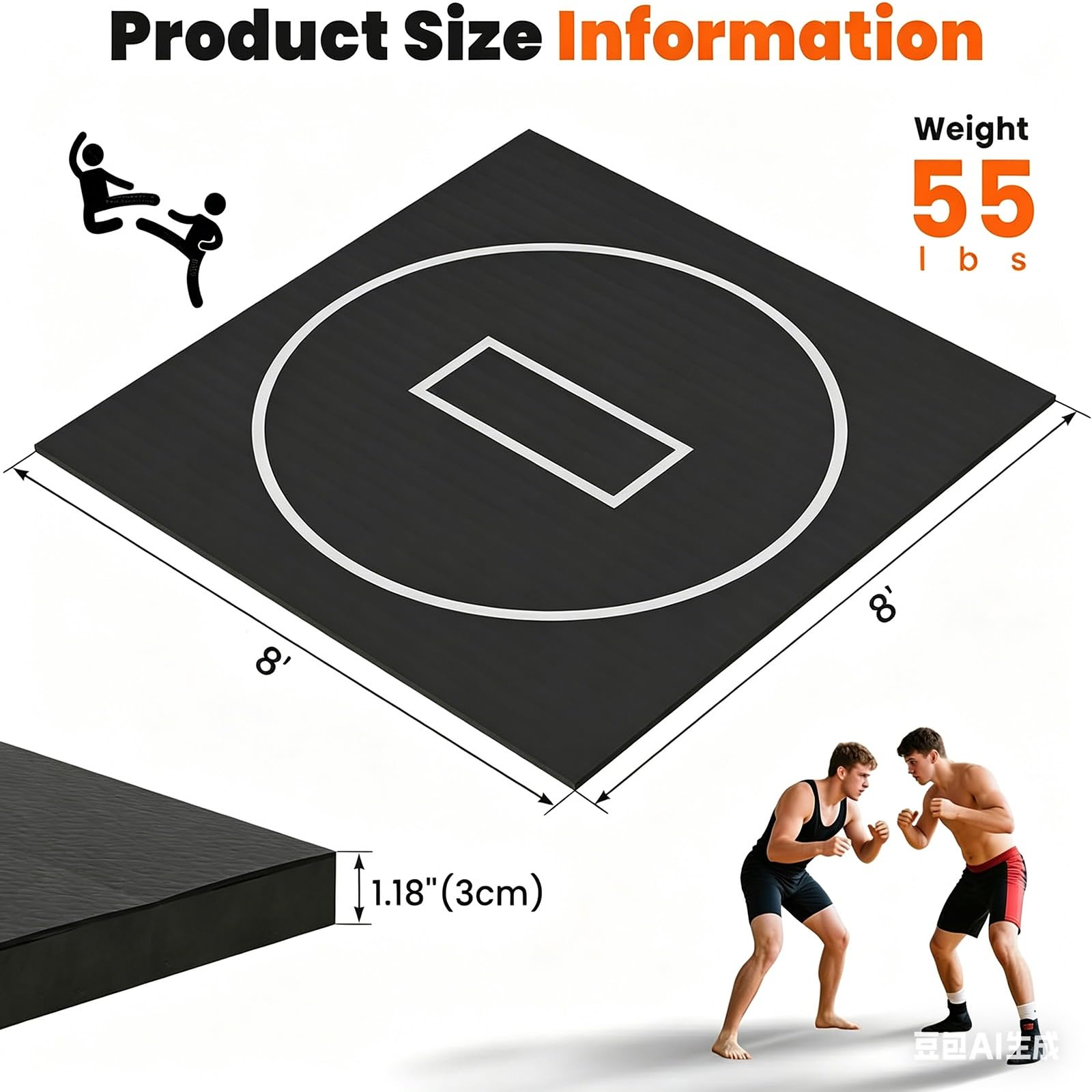 Ringer und Kampfsportmatte für Zuhause, Schwarz Robuste, Judo und Jiu Jitsu Matte Ideal, für BJJ & MMA Training Rollbares Design Geeignet, für Grappling, Kampfsport, Boxen & Judo