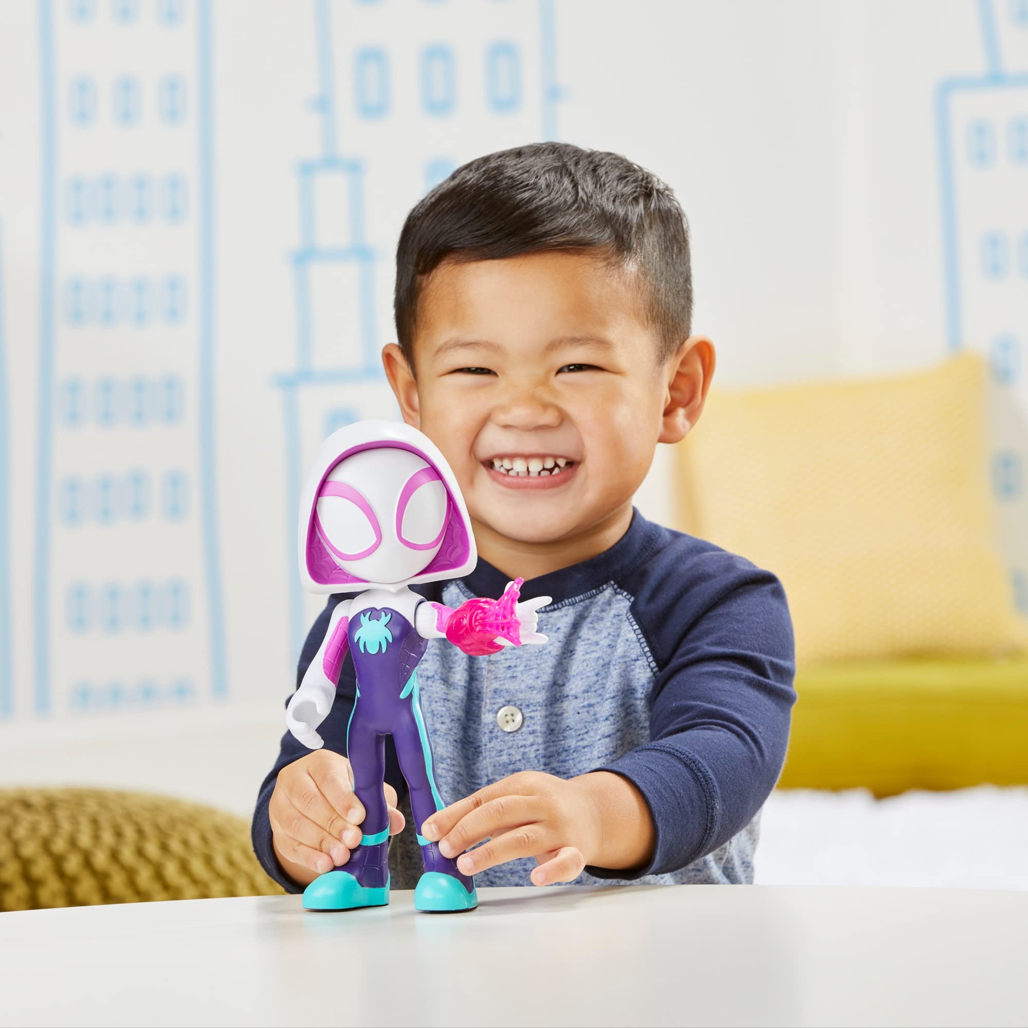 Marvel Spidey and His Amazing Friends süper büyük 22,5 cm Ghost-Spider aksiyon figürü, 3 yaşından büyük erkek ve kız çocukları için süper kahraman oyuncağı