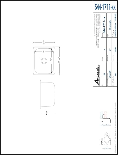 Miniatura 4 de Ambassador Marine - Fregadero rectangular de acero inoxidable con acabado cepillado