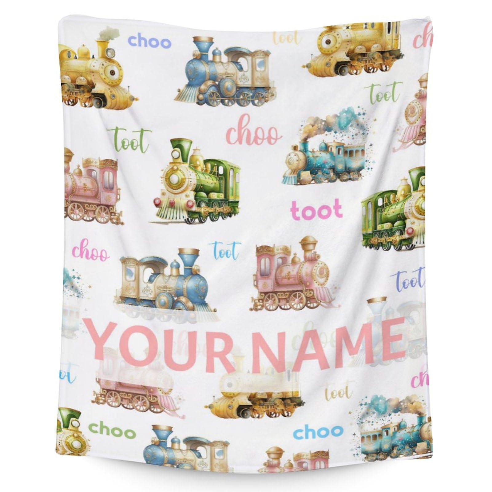 Custom Train Blanket for Boys - 60x80 Inches Twin Size - Soft Fuzzy Warm Throws Gifts - White Cute Throw Blanket for Bed, Couch, Sofa