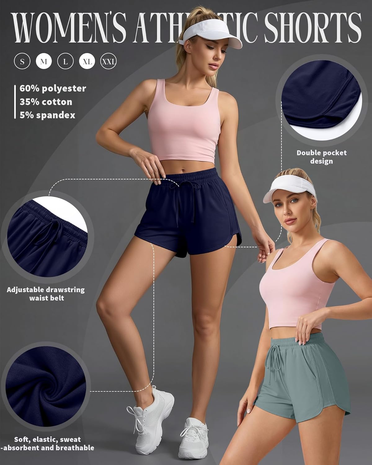Neer 4 Pack Women's Sweat Shorts Athletic Casual Workout Shorts Loose Drawstring Summer Gym Lounge Sweatpants with Pocket