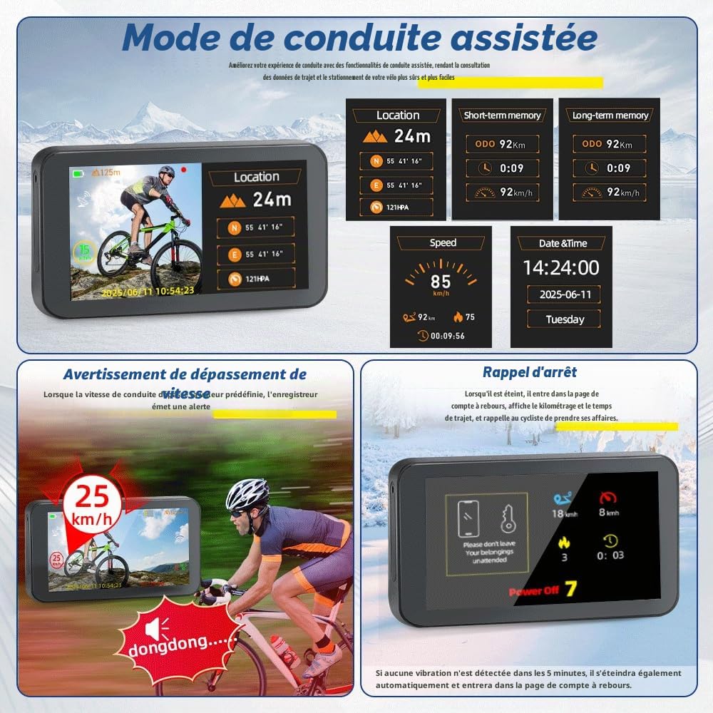 VSYSTO Rétroviseur de vélo avec écran HD 4,5", caméra embarquée WiFi, vision nocturne, enregistrement du kilométrage et de la vitesse pour VTT, vélos de route et électriques