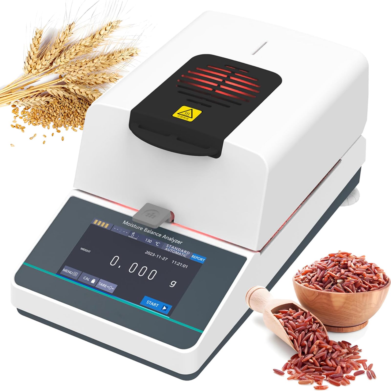 Analyseur D'humidité Halogène Solide de Lab 110g,Analyseur D'humidité des Grains Haute Précision,Écran Tactile 5'',3 Modes de Séchage,pour L'agriculture et les Médicaments,MBA1103(110g/0.001g)