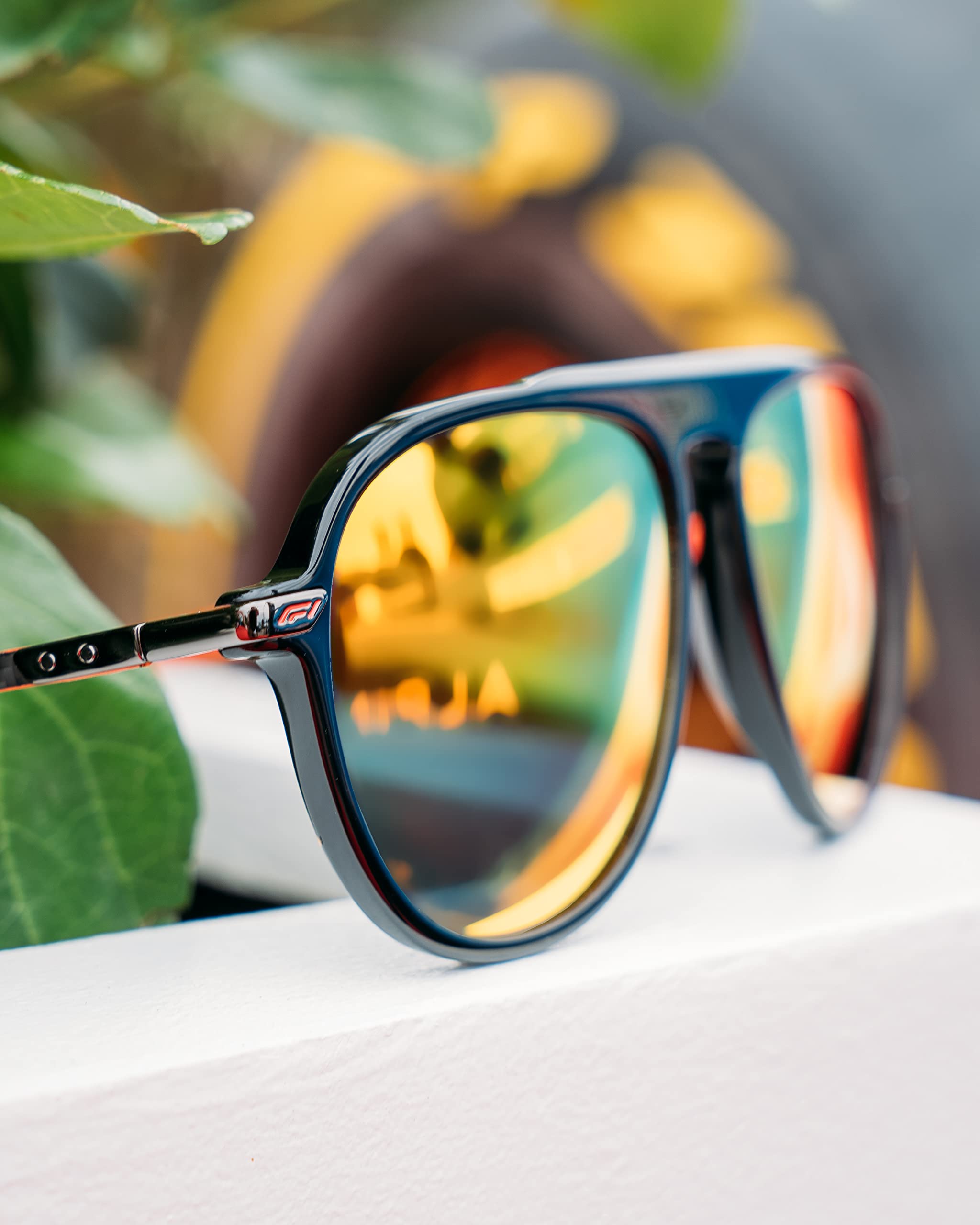 Formula 1 Grand Stand Lunettes de soleil rondes de pilote avec monture en acétate Noir mat Verres anti-reflet Rouge Flash Protection UVA/UVB Étui inclus, acétate noir mat
