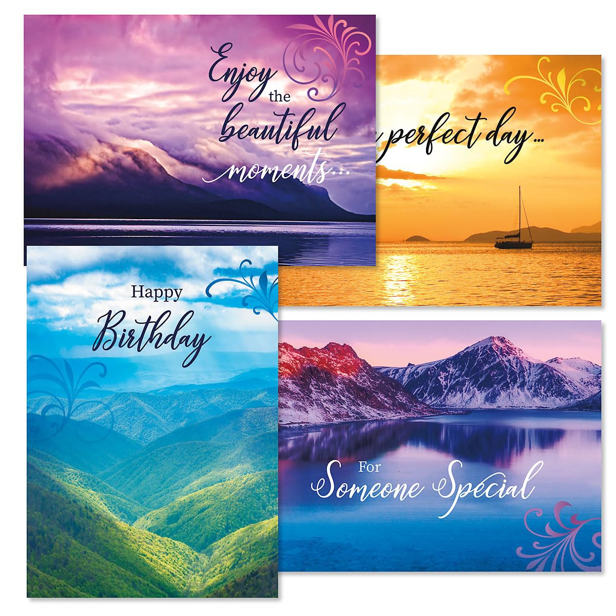 Current God's Glory Value Religious Birthday Greeting Card Set - Value Pack of 8 Cards for Kids & Adults With White Envelopes, 4 Designs, Large 5" x 7