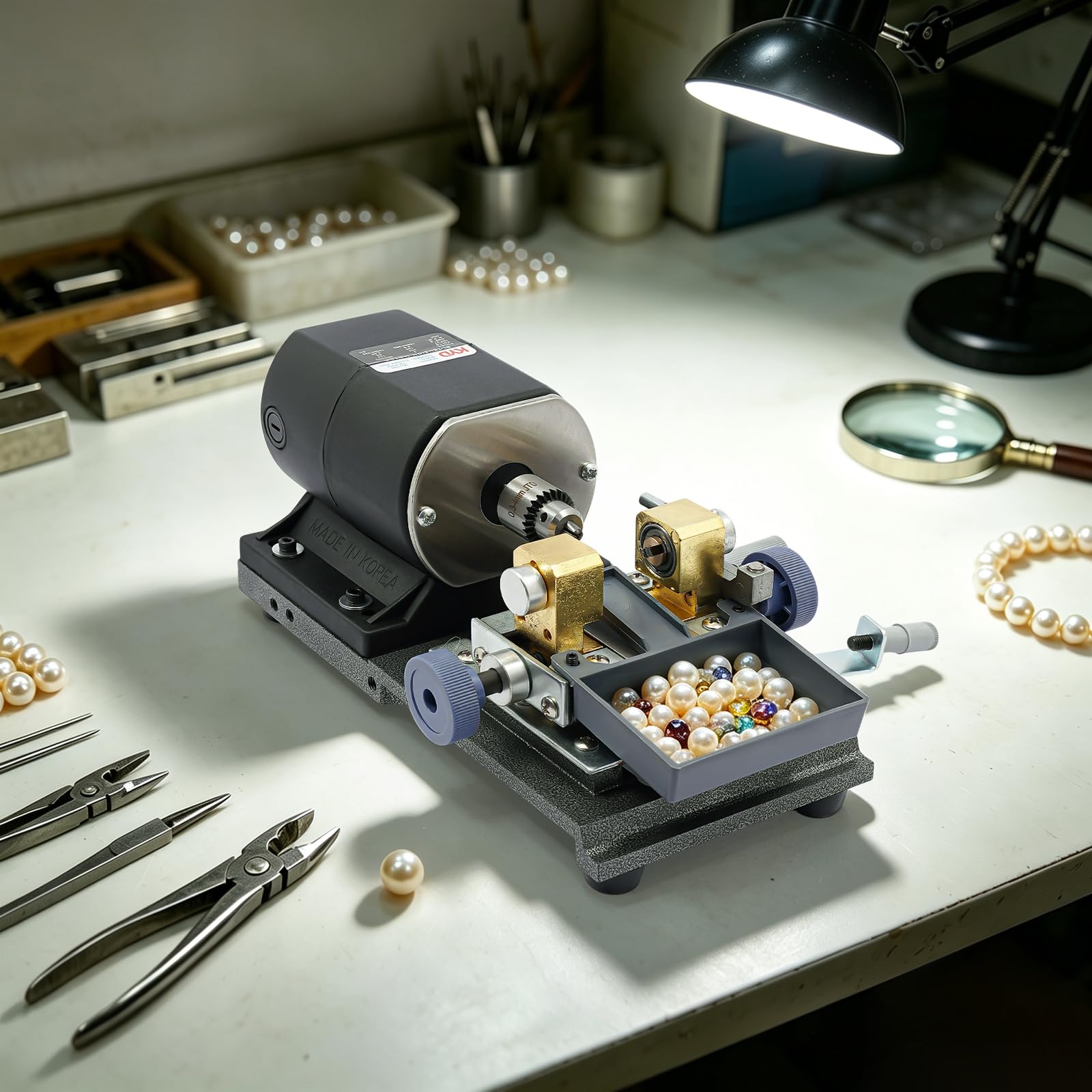 Perlenbohrmaschine 480W, 500–15000 U/min, mit Fußpedal & 20 Spannzangen