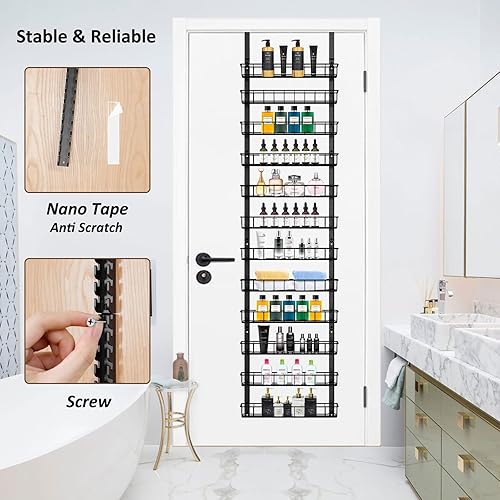 Miniatura 5 de Churboro Estante organizador de despensa sobre la puerta con 12 cestas ajustables, 12 niveles de doble uso, estante de especias para colgar o montar