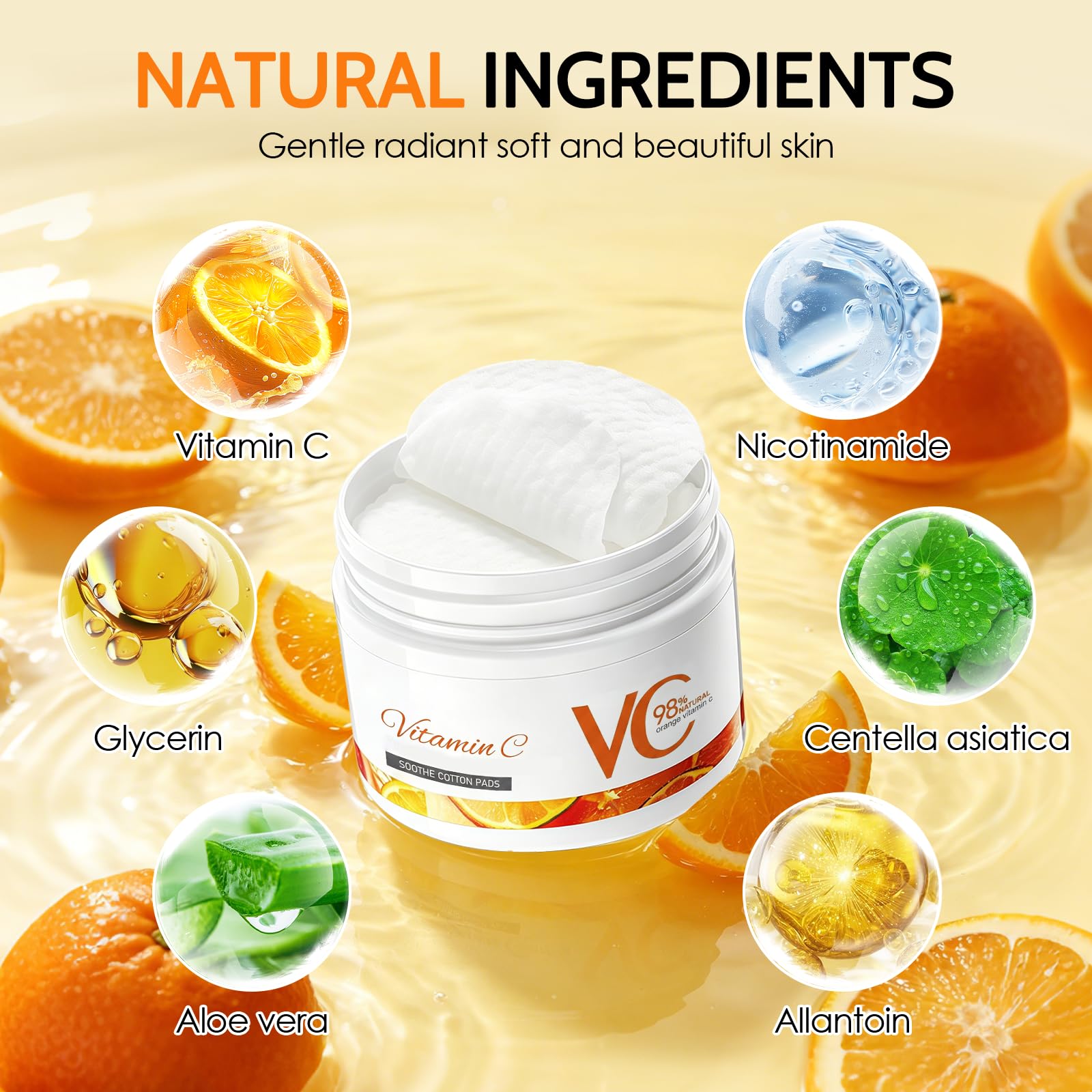 Vitamine C Niacinamide Pads 55 Pièces, Tampons Exfoliants Visage Corps, Hydrate et Équilibre Peau