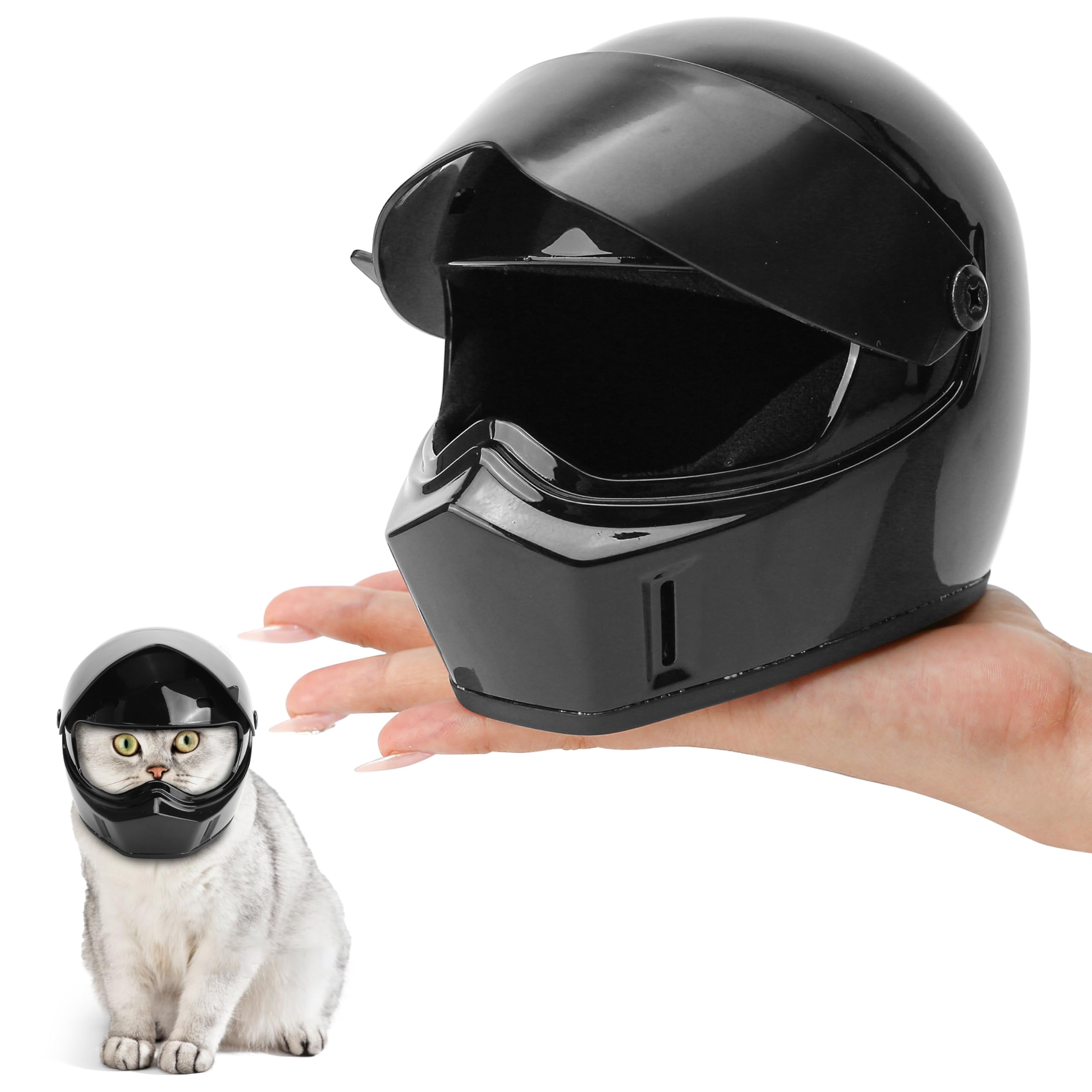 Cat Motorcycle Helmet, Mini Helmets, Pet Head Full Face Protecting Hat for Safe, Decorative Photo Accessories Props Outdoor for Small Puppy Kitten Cats Riding Bike Motorcycles-Black : Pet Supplies