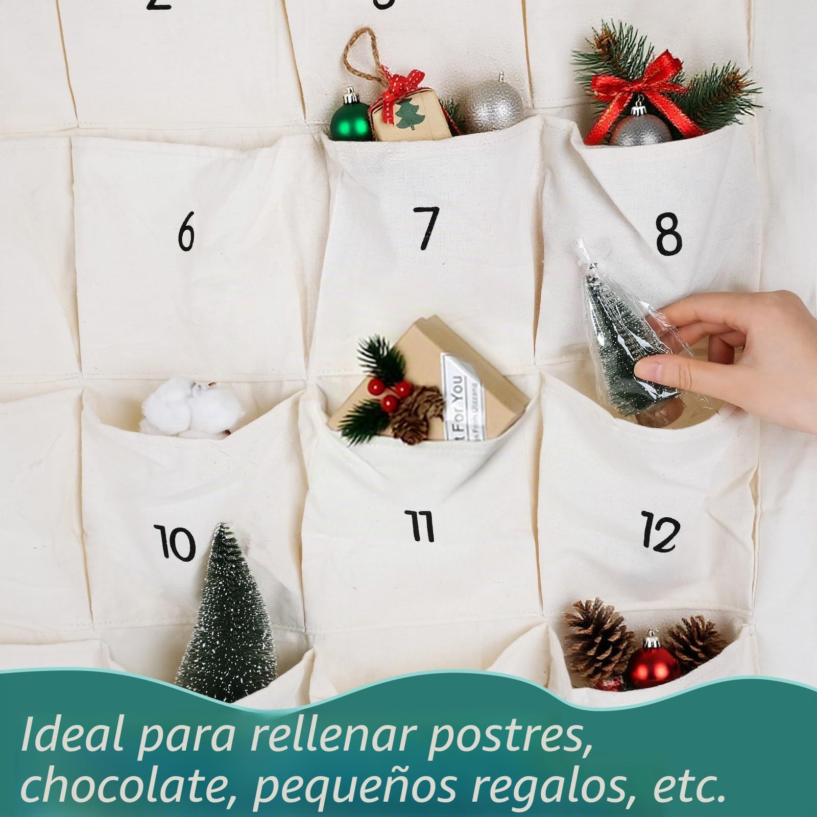 I LOVE MOM Calendario de Adviento para rellenar, 24 bolsitas de tela, decoración navideña reutilizable