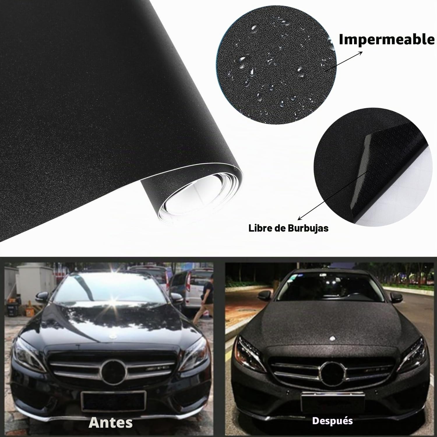 CompraFun Vinilo Coche, Vinilo Fibra Carbono 300 x 30cm Negro Purpurina Película Pegatina Adhesivo Impermeable sin Burbujas, Protección para Interior Exterior de Coche Moto Bici