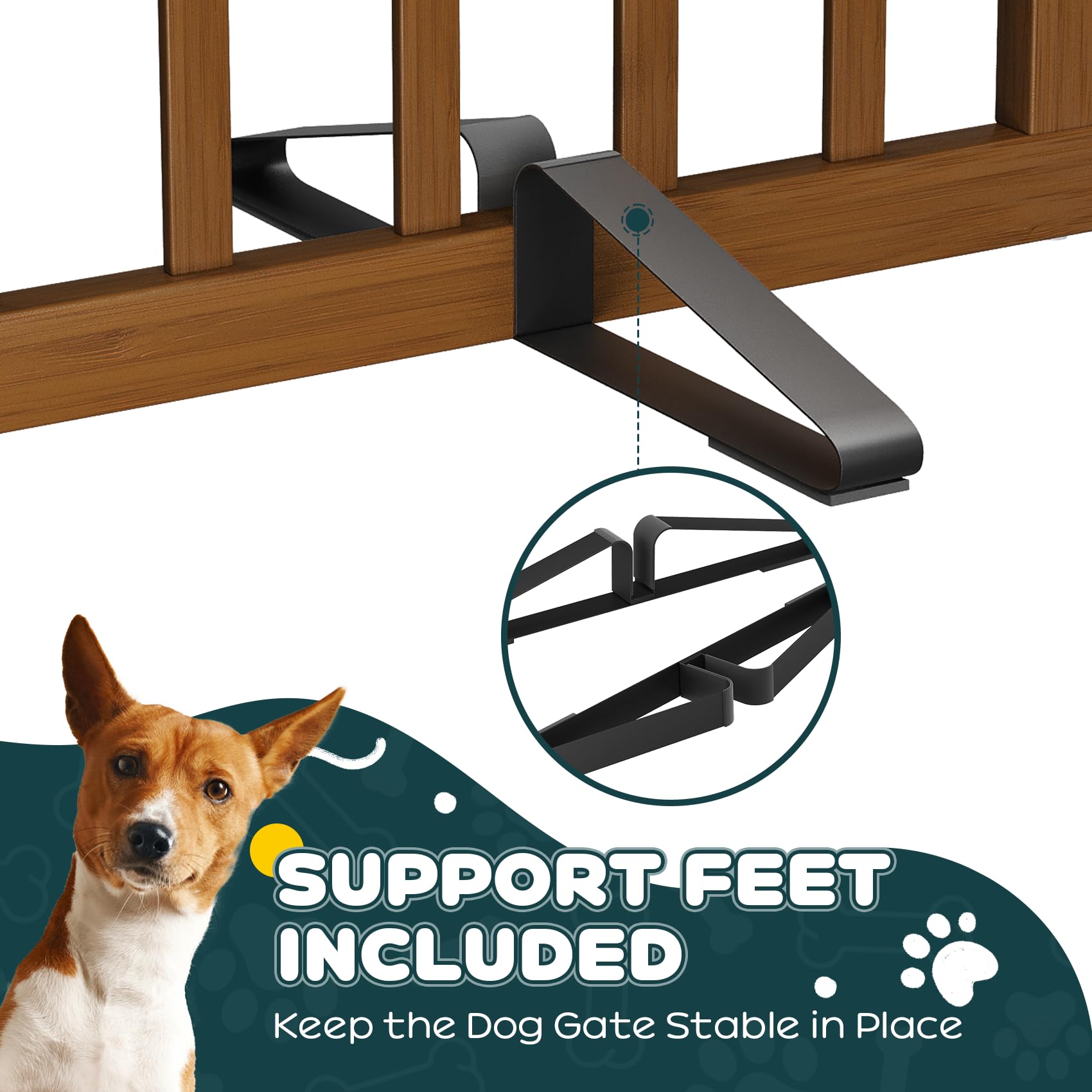 Semiocthome Puerta para perros de interior de 2 paneles independientes para cachorros para la casa con 2 soportes de metal, puerta plegable de madera para mascotas de 24 pulgadas de alto, puerta de