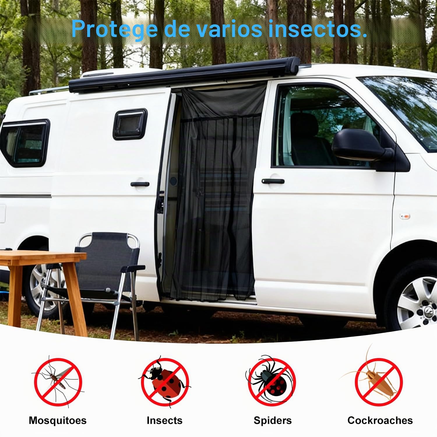 Erato Mosquitera magnética para furgoneta, pantalla anti insectos 155 x 170 cm con 3 cierres de cremallera y 16 imanes para VW T5/T6/T6.1/T7 California, ID Buzz, Trafic, Ducato Camper, Marco Polo y