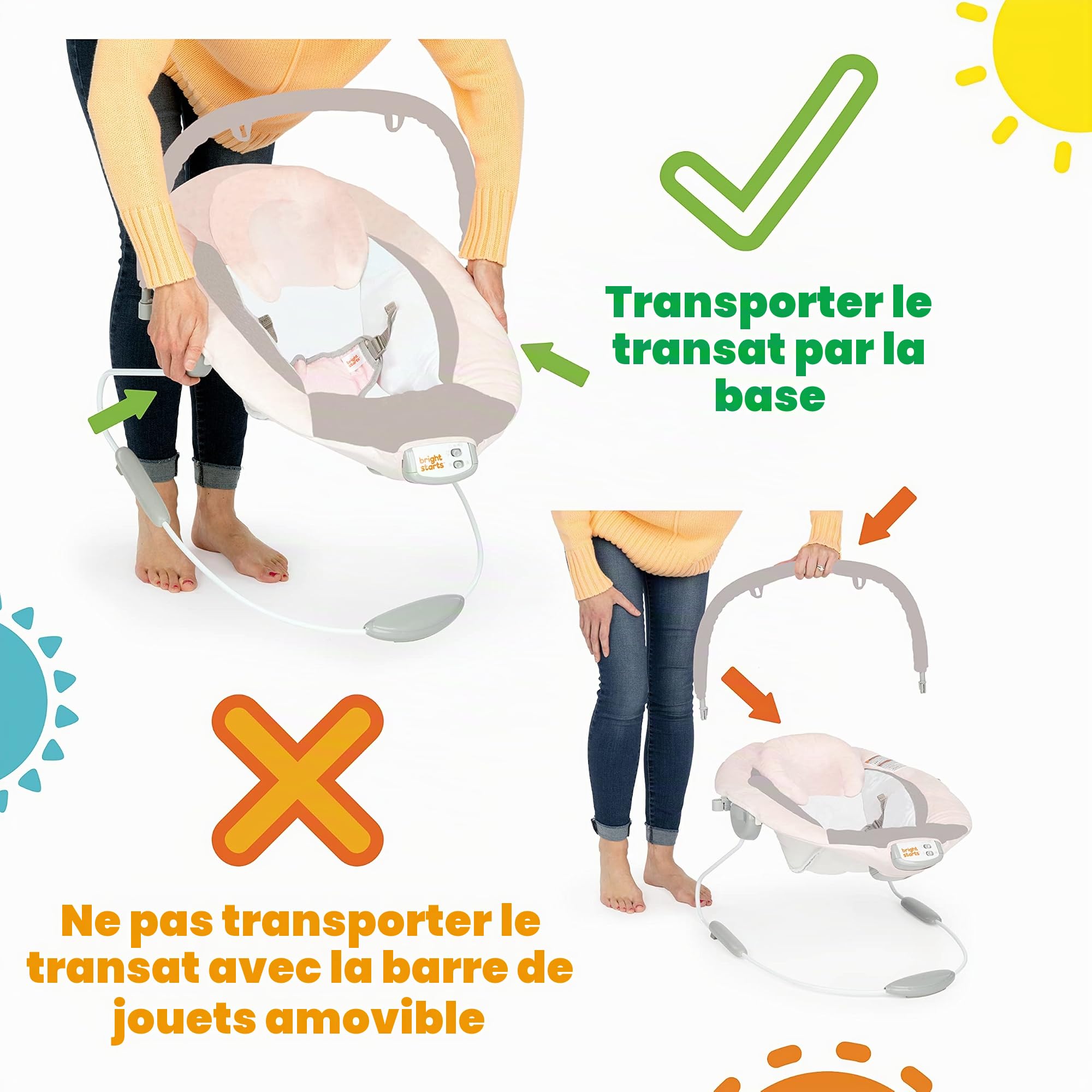 Bright Starts Transat Bébé Confortable avec Vibration Apaisante et Jouets, Unisexe, 0-6 Mois (Pink Paradise, Rose)