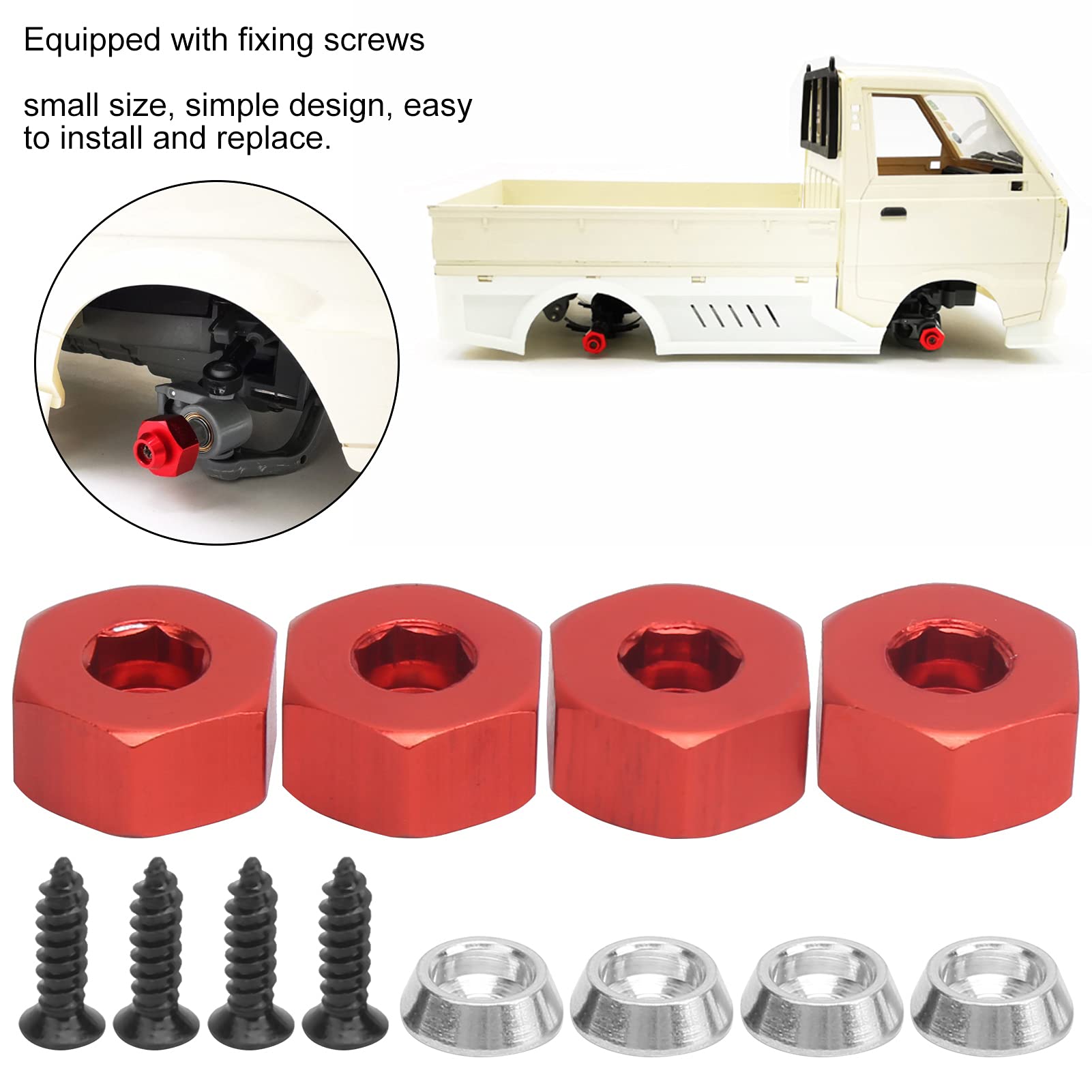 BONKZEBU 4pcs RC Hex Combiner, Wheel Hub Hex Adapter 5mm to 12mm Combiner Available for WPL D12 1/10 RC Model Trucks (Red R)