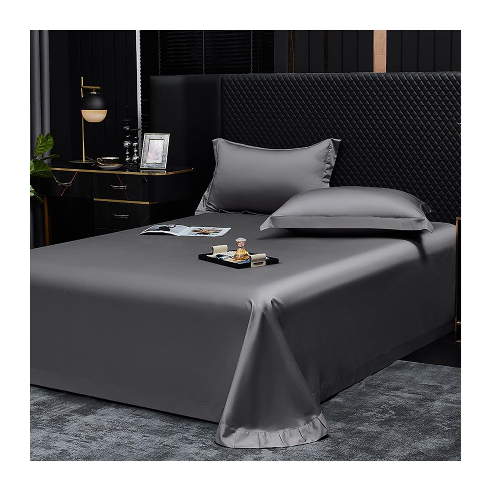 Bettlaken ohne Gummizug aus 100% Baumwolle Fadenzahl 600 Betttuch Haustuch Laken in Luxushotelqualität, Extra Weich und Bequem(Dark Gray,230x245cm)